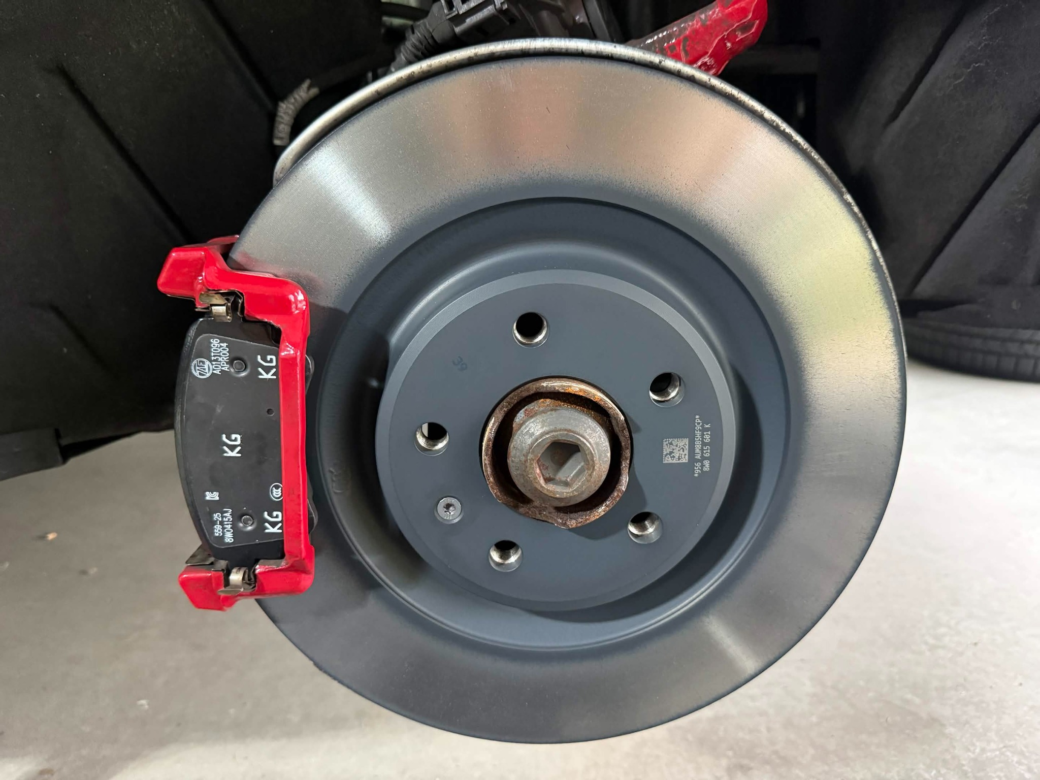 Fresh brake rotor and pads installed by StreetSide Auto