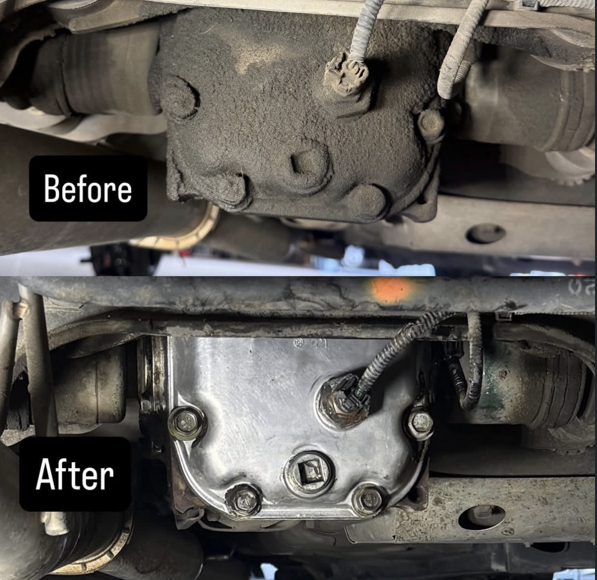 Before and after drivetrain repair